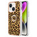 iPhone 15 Plus Electroplating Dual-side IMD Phone Case with Ring Holder - Leopard Print