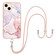 iPhone 15 Plus Electroplating Marble Pattern IMD TPU Shockproof Case with Neck Lanyard - Rose Gold 005