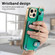 iPhone 15 Plus Fashion Ring Card Bag Phone Case with Hang Loop - Green