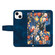 iPhone 15 Plus Floral Pattern Leather Phone Case with Lanyard - Dark Blue