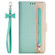 iPhone 15 Plus Lace Pattern Double Button Zipper Leather Phone Case with Lanyard - Green