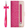 iPhone 15 Plus Lace Pattern Double Button Zipper Leather Phone Case with Lanyard - Rose Red