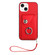 iPhone 15 Plus Organ Card Bag Ring Holder PU Phone Case with Lanyard - Red