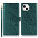iPhone 15 Plus Peony Flowers Imprint Leather Phone Case - Green