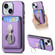 iPhone 15 Plus Retro Folding Ring Holder Card Bag MagSafe Phone Case - Purple