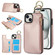iPhone 15 Plus RFlD Anti-theft Double Buckle Ring Zipper Card Phone Case - Rose Gold