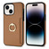 iPhone 15 Plus Ring Card Litchi Leather Back Phone Case - Brown