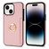 iPhone 15 Plus Ring Card Litchi Leather Back Phone Case - Pink