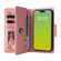 iPhone 15 Plus Rivet Buckle 9 Cards Three Fold Leather Phone Case - Rose Gold