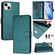 iPhone 15 Plus Smile Embossing RFID Leather Phone Case - Peacock Green