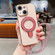 iPhone 15 Plus Solid Color Electroplated Metal Holder Phone Case with Lanyard - Rose Pink