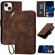 iPhone 15 Plus YX0080 Grid Butterfly Embossed Pattern Flip Leather Phone Case with Lanyard - Coffee