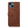 KHAZNEH Dual-color Cowhide Texture Flip Leather Phone Case iPhone 15 Plus - Brown