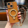 iPhone 14 Charm Eye Electroplating Metal Holder Phone Case with Lanyard - Brown