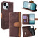 iPhone 14 Color Stitching Skin Feel Leather RFID Blocking Phone Case - Brown