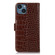 iPhone 14 Crocodile Top Layer Cowhide Leather Phone Case - Brown