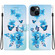 iPhone 14 Crystal Texture Colored Drawing Leather Phone Case - Blue Butterflies