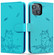 iPhone 14 Cute Cat Embossed Leather Phone Case - Lake Blue