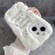 iPhone 14 Cute Embroidery Plush Silicone Phone Case - Beige Alphabet