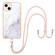 iPhone 14 Electroplating Marble Pattern IMD TPU Shockproof Case with Neck Lanyard - White 006