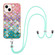 iPhone 14 Electroplating Pattern IMD TPU Shockproof Case with Neck Lanyard - Colorful Scales
