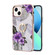 iPhone 14 Electroplating Pattern IMD TPU Shockproof Case with Rhinestone Ring Holder - Purple Flower