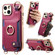 iPhone 14 Fashion Ring Card Bag Phone Case with Hang Loop - Purple