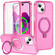 iPhone 14 Frosted Skin Feel MagSafe Holder 360 Full Body Phone Case - Rose Red