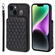 iPhone 14 Grid Texture Card Bag Phone Case with Lanyard - Black