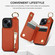 iPhone 14 Litchi Texture Zipper Double Buckle Card Bag Phone Case - Brown