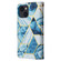 iPhone 14 Marble Bronzing Stitching Horizontal Flip PU Leather Case - Blue