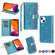 iPhone 14 Multi-card Slots Laser Carving Glitter Zipper Leather Case - Sky Blue