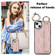 iPhone 14 Non-slip Full Coverage Ring PU Phone Case with Wristband - Rose Gold