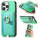 iPhone 14 Retro Cross Leather Ring Side Insert Card Bag MagSafe Phone Case - Green