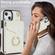 iPhone 14 Rhombic Texture Card Bag Phone Case with Long Lanyard - White