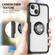 iPhone 14 Shockproof Transparent TPU + Acrylic Protective Phone Case with Ring Holder - Silver Black
