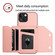 iPhone 14 Skin Feel Four Card Slots Phone Case with Wrist Strap - Pink