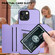 iPhone 14 Skin Feel Four Card Slots Phone Case with Wrist Strap - Purple