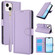 iPhone 14 Skin Feel Pure Color Card Slots Leather Phone Case with Dual Lanyard - Purple