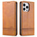 iPhone 14 Pro Max AZNS Magnetic Calf Texture Flip Leather Phone Case - Light Brown