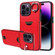 iPhone 14 Pro Max Calf Texture Card Slot Ring Holder Phone Case - Red