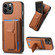 iPhone 14 Pro Max Carbon Fiber Fold Stand Elastic Card Bag Phone Case - Brown