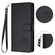 iPhone 14 Pro Max Cat Rat Embossed Pattern RFID PU Phone Case with Wrist Strap - Black