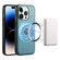 iPhone 14 Pro Max Denior Cowhide Texture Leather MagSafe Phone Case - Blue
