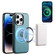 iPhone 14 Pro Max Denior Cowhide Texture Leather MagSafe Phone Case - Blue
