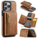 iPhone 14 Pro Max DG.MING M5 Series Zip RFID Multi Card Detachable Leather Phone Case - Brown