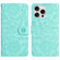 iPhone 14 Pro Max Floral Embossed Pattern Leather Phone Case - Light Green