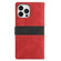 iPhone 14 Pro Max Grid Stitching Leather Phone Case with Lanyard - Red