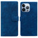 iPhone 14 Pro Max Lace Floral Embossed Magnetic Buckle PU Phone Case With Wrist Strap - Blue