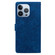 iPhone 14 Pro Max Lace Floral Embossed Magnetic Buckle PU Phone Case With Wrist Strap - Blue